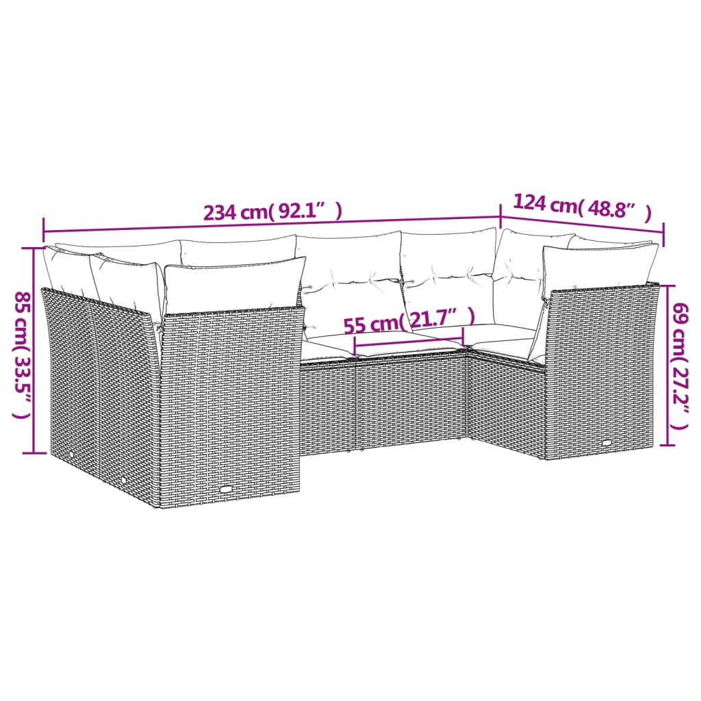 Set Garden Meubles 6 pièces et coussins de rotin synthétique noirs