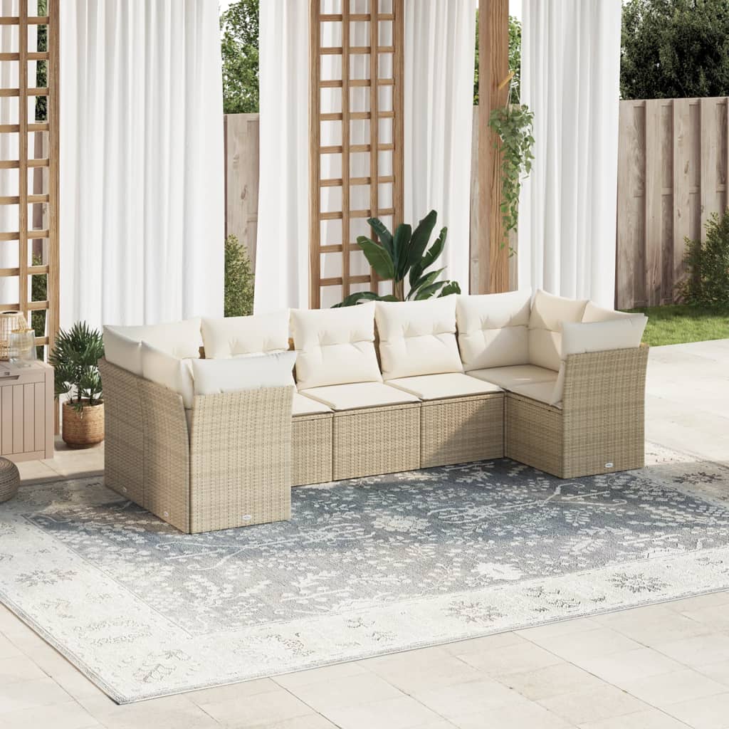 Vetonek Set sofás de jardín 7 piezas y cojines ratán sintético beige