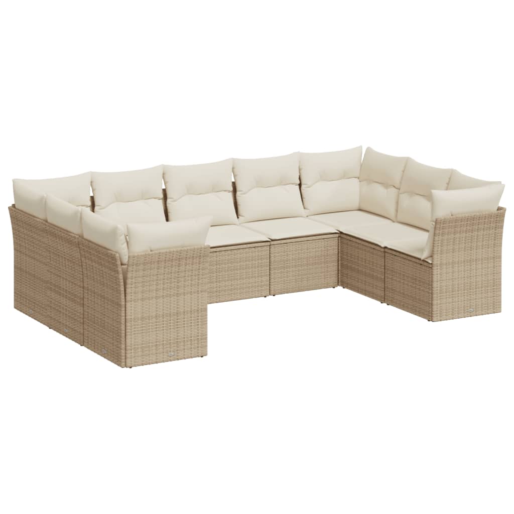 Set de sofás de jardín 9 pzas con cojines ratán sintético beige - Vetonek