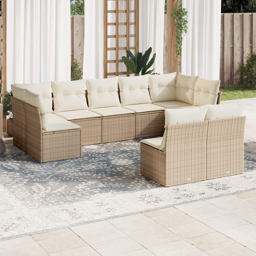 Vetonek Set de sofás de jardín 9 pzas con cojines ratán sintético beige