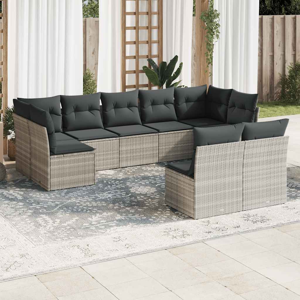 Vetonek Set muebles jardín 9 pzas y cojines ratán sintético gris claro