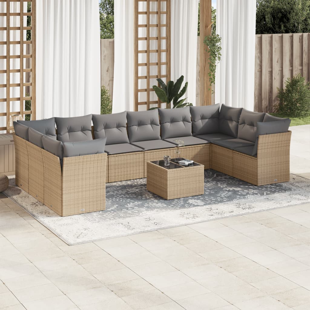 Vetonek Set de sofás de jardín 11pzas con cojines ratán sintético beige