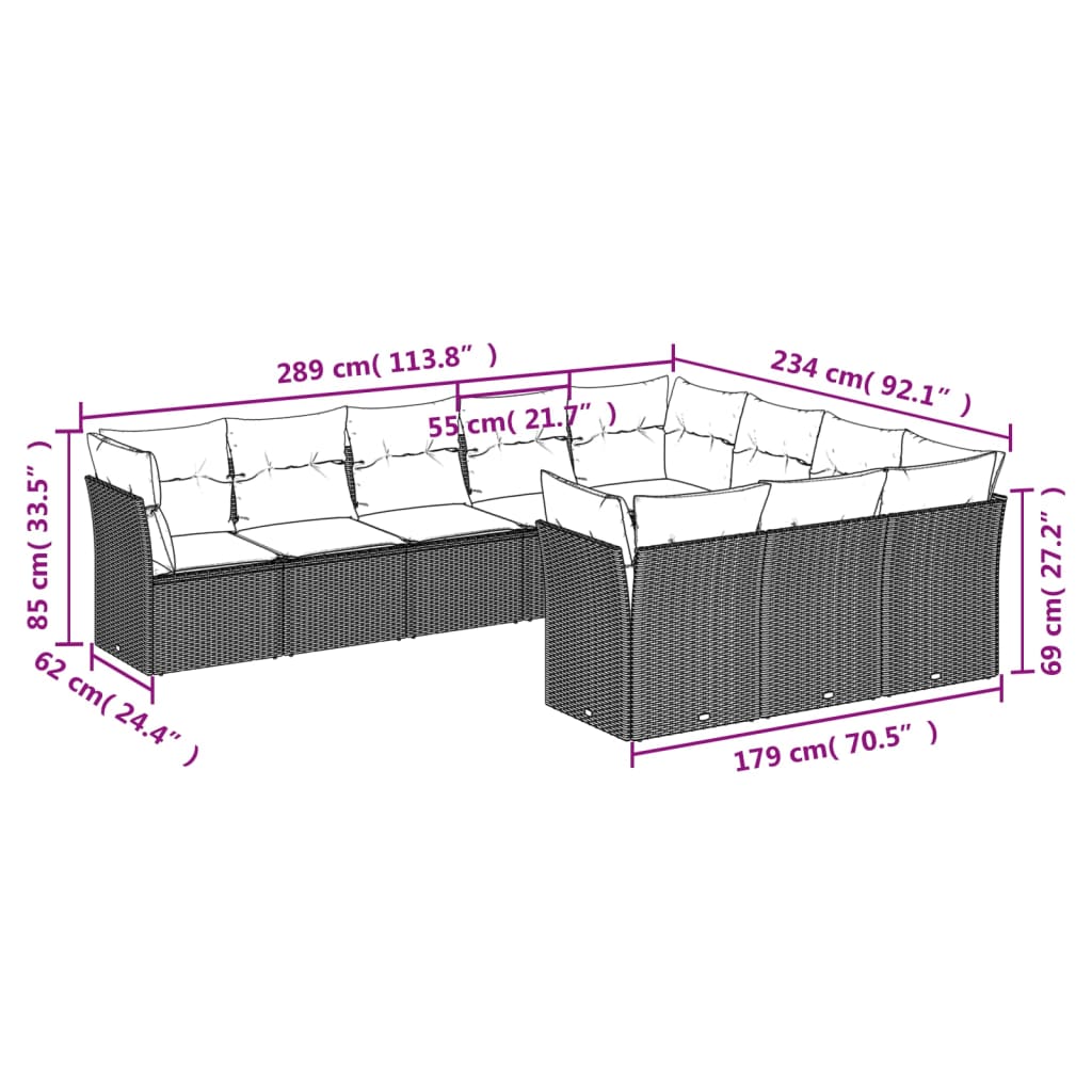 Les canapés de jardinage 10 pcs coussins noirs synthétiques