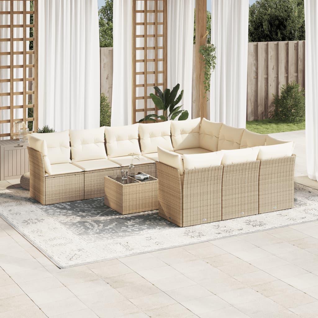 Vetonek Set de sofás de jardín 11pzas con cojines ratán sintético beige