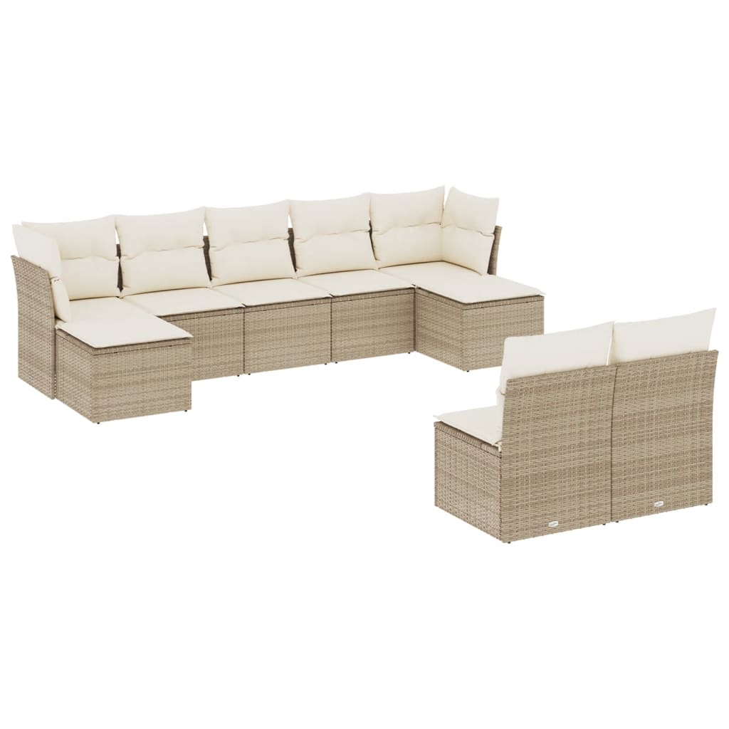 Set de sofás de jardín 9 pzas con cojines ratán sintético beige - Vetonek