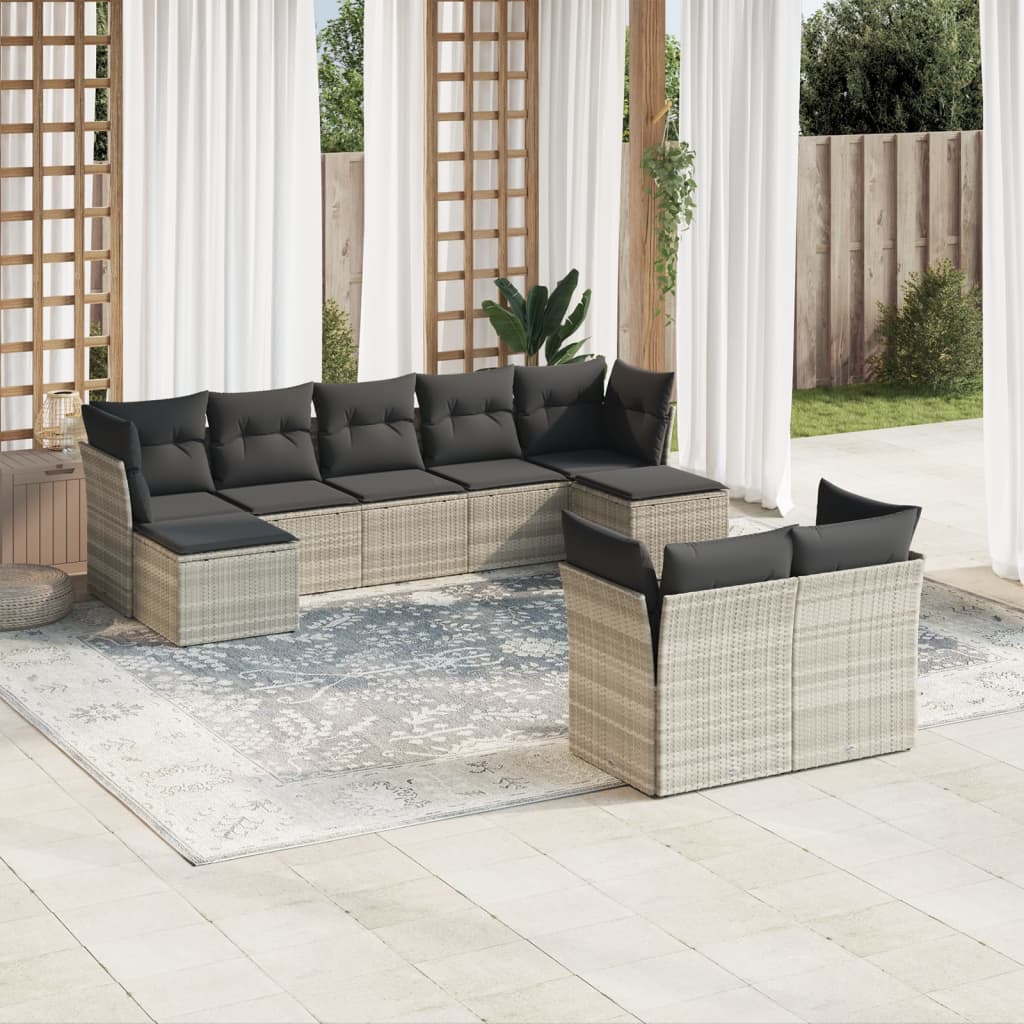 Vetonek Set muebles jardín 9 pzas y cojines ratán sintético gris claro