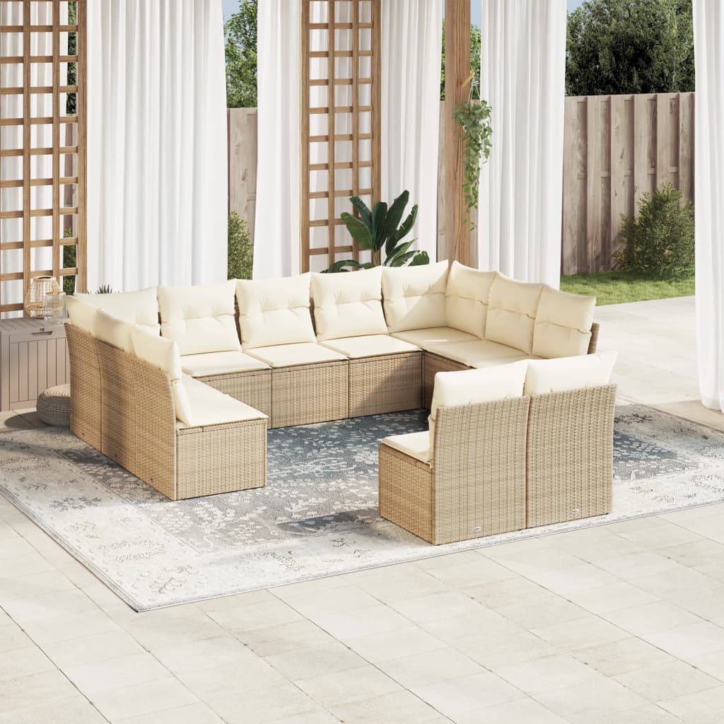 Vetonek Set de sofás de jardín 11pzas con cojines ratán sintético beige