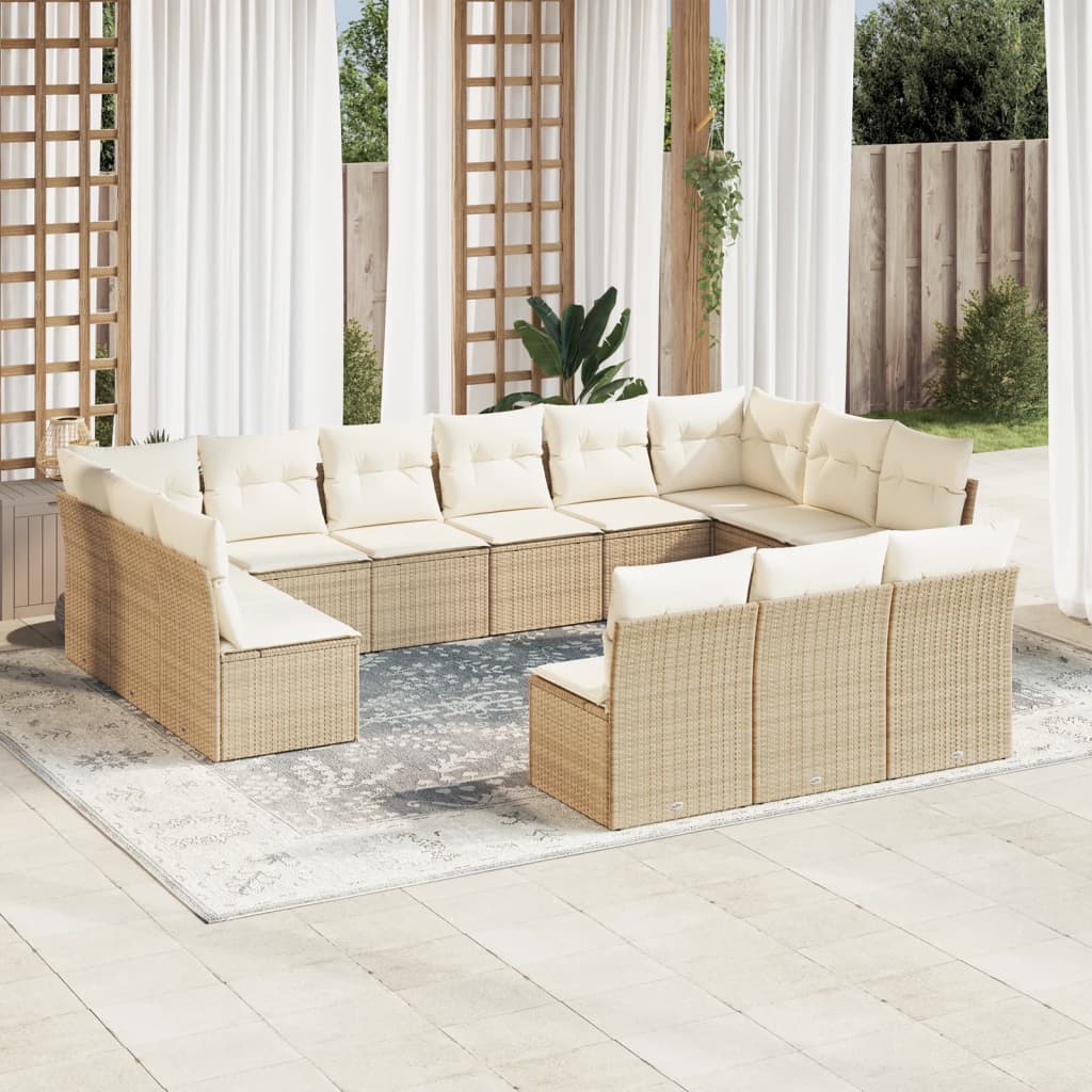 Vetonek Set sofás de jardín con cojines 13 pzas ratán sintético beige