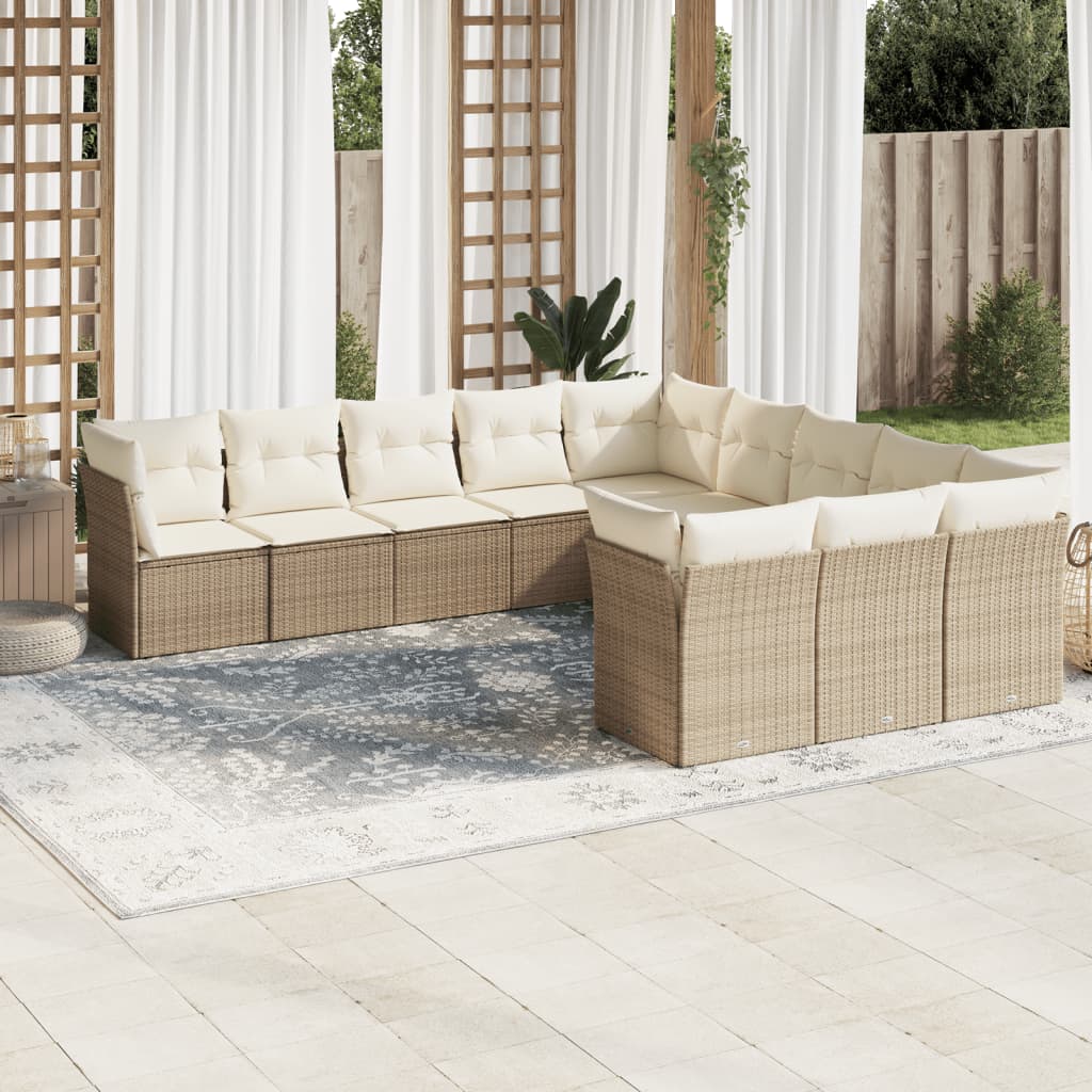 Vetonek Set de sofás de jardín 11pzas con cojines ratán sintético beige