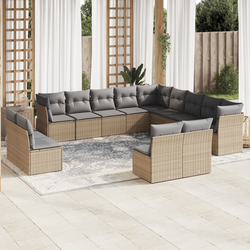 Vetonek Set sofás de jardín con cojines 13 pzas ratán sintético beige