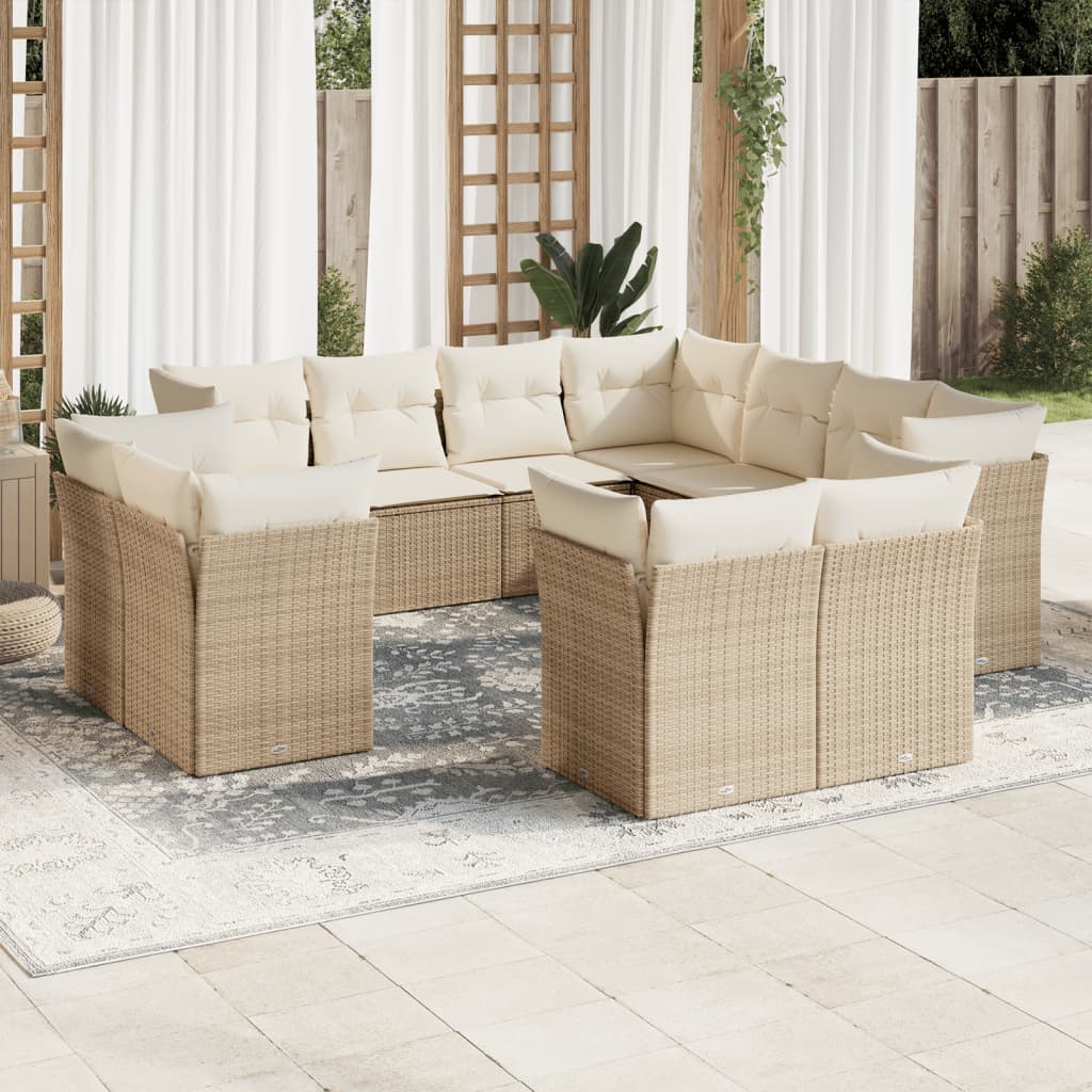 Set de sofás de jardín 11pzas con cojines ratán sintético beige