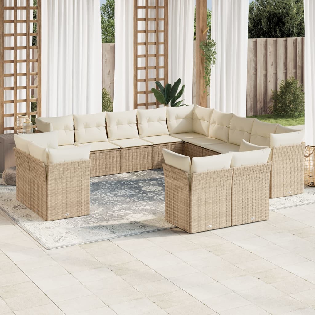 Divani da giardino set con cuscini 13 pezzi beige sintetico