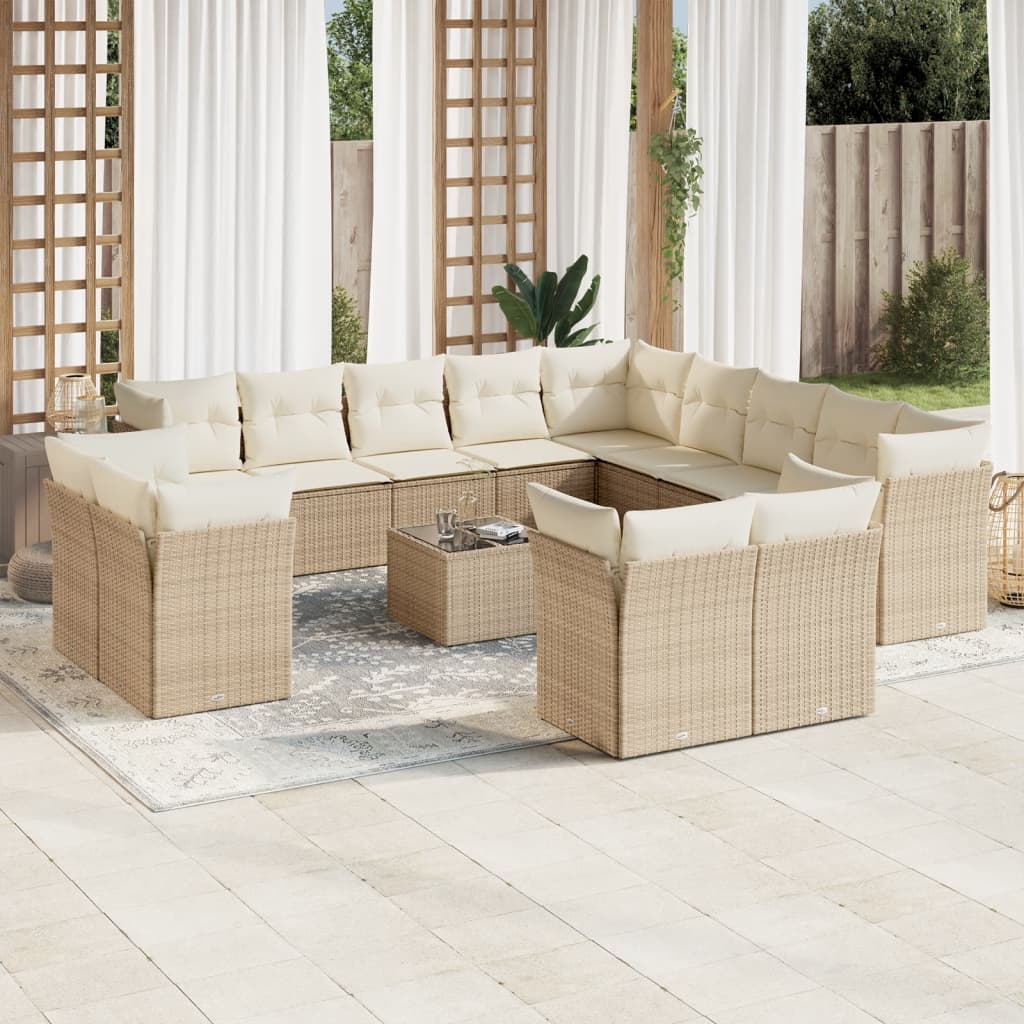 Vetonek Set sofás de jardín 14 pzas con cojines ratán sintético beige