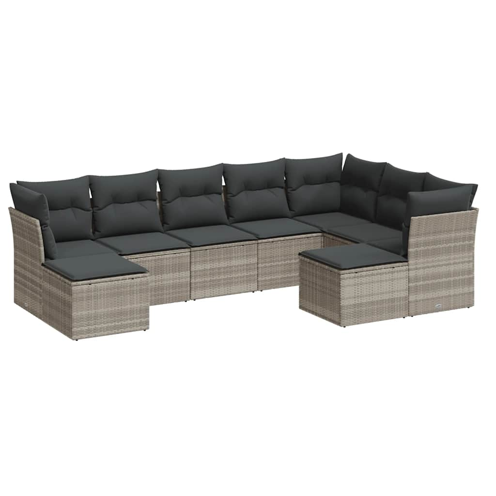 Set muebles jardín 9 pzas y cojines ratán sintético gris claro - Vetonek