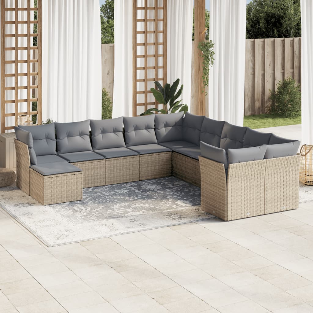 Vetonek Set de sofás de jardín 11pzas con cojines ratán sintético beige