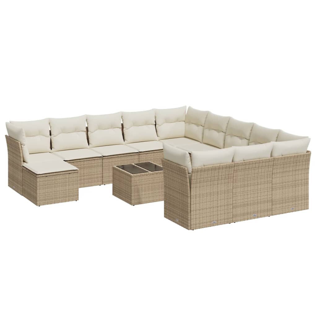 Set sofás de jardín con cojines 13 pzas ratán sintético beige