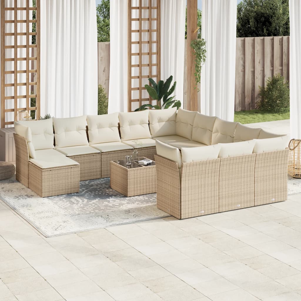 Set sofás de jardín con cojines 13 pzas ratán sintético beige