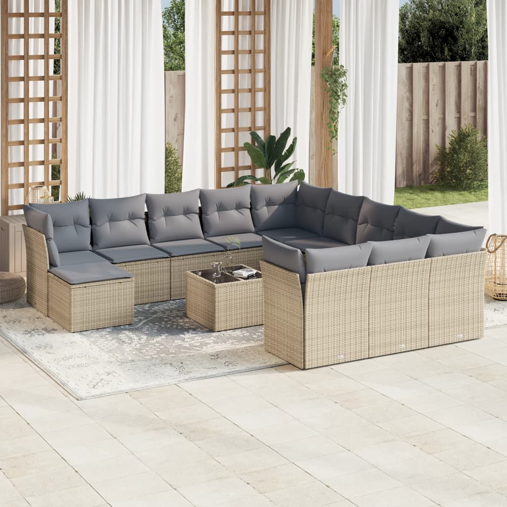 Set sofás de jardín con cojines 13 pzas ratán sintético beige