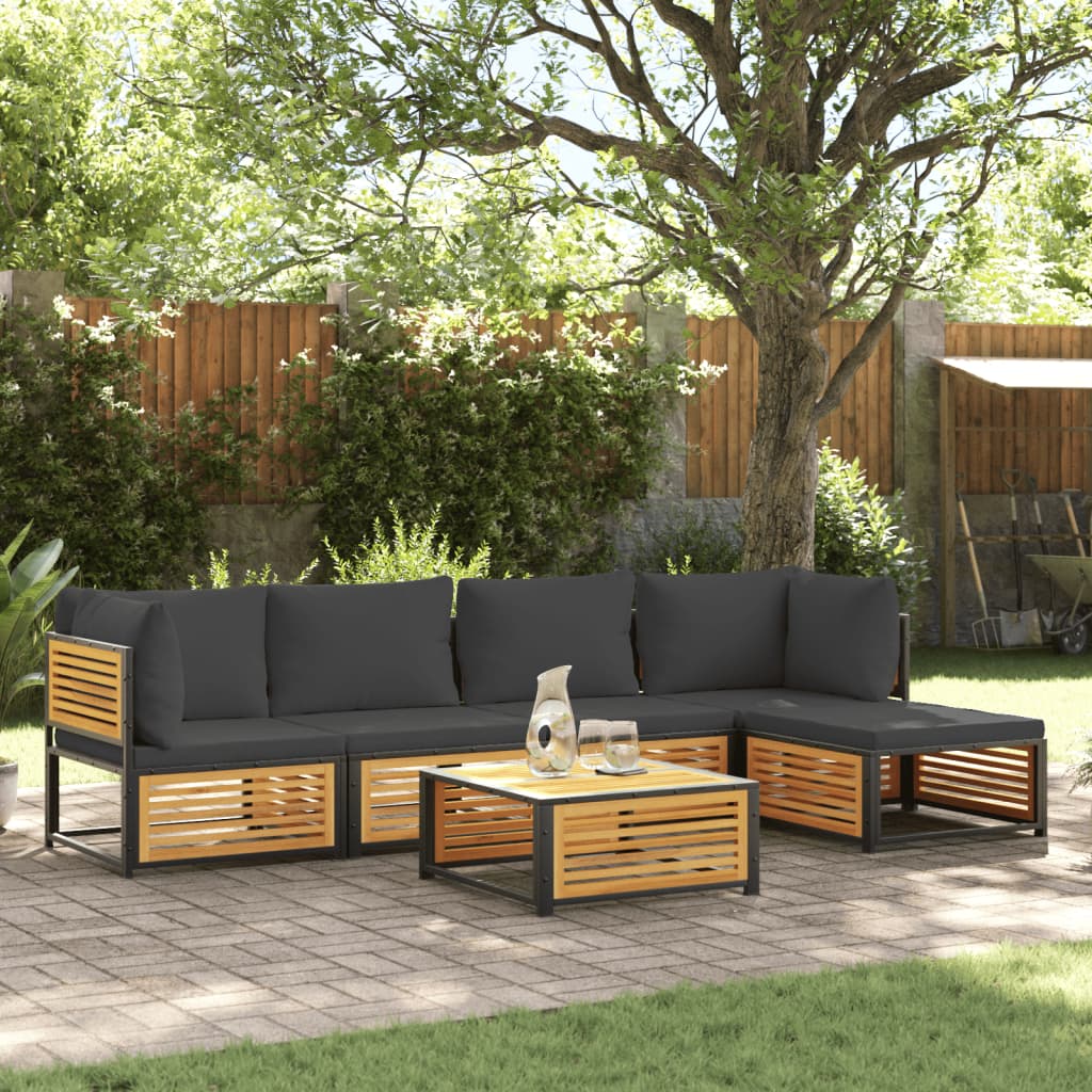 Vetonek Set de sofás de jardín con cojines 6 pzas madera maciza acacia