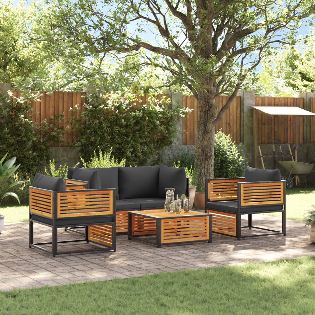 Vetonek Set de sofás de jardín con cojines 5 pzas madera maciza acacia