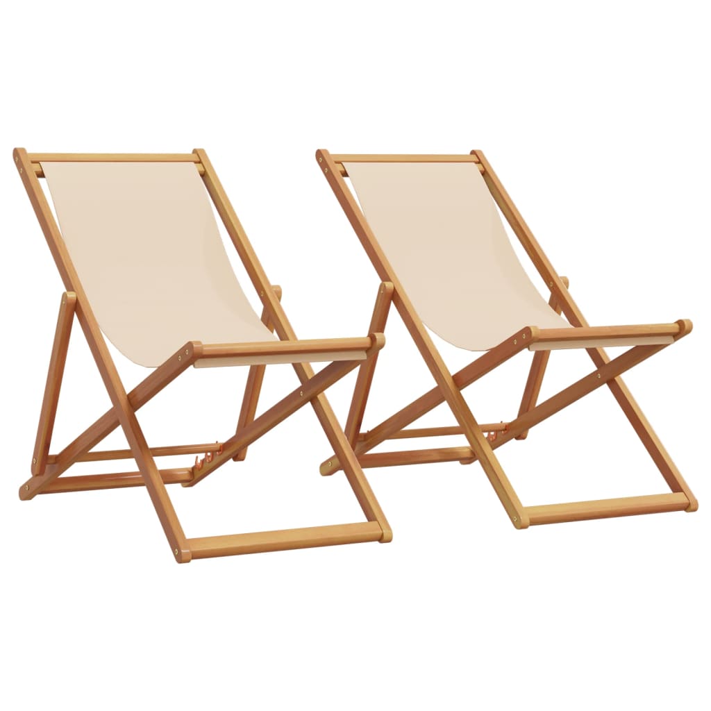 Vetonek Sillas de playa plegables 2 unidades tela y madera maciza beige