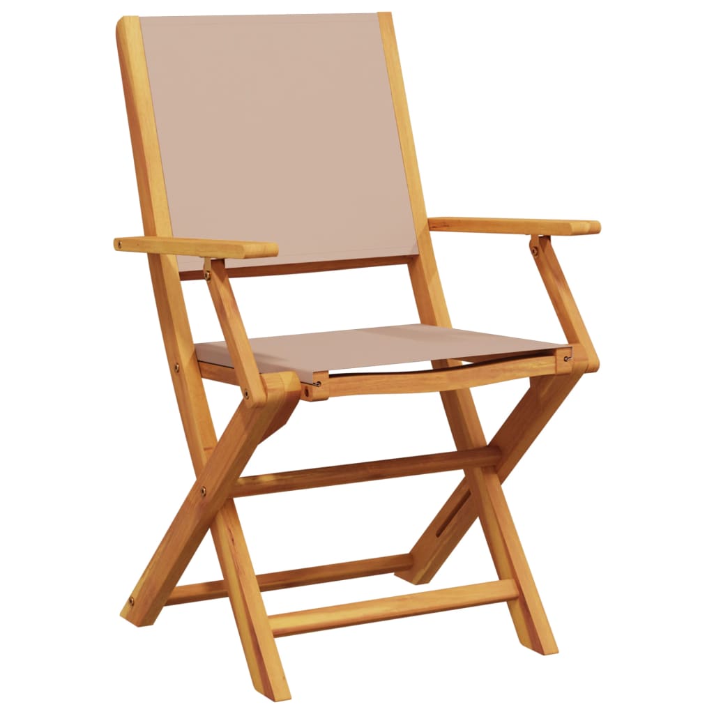 FOLDING GARDEN CHAIRS 4 UDS Solid Wood and Taupe Fabric