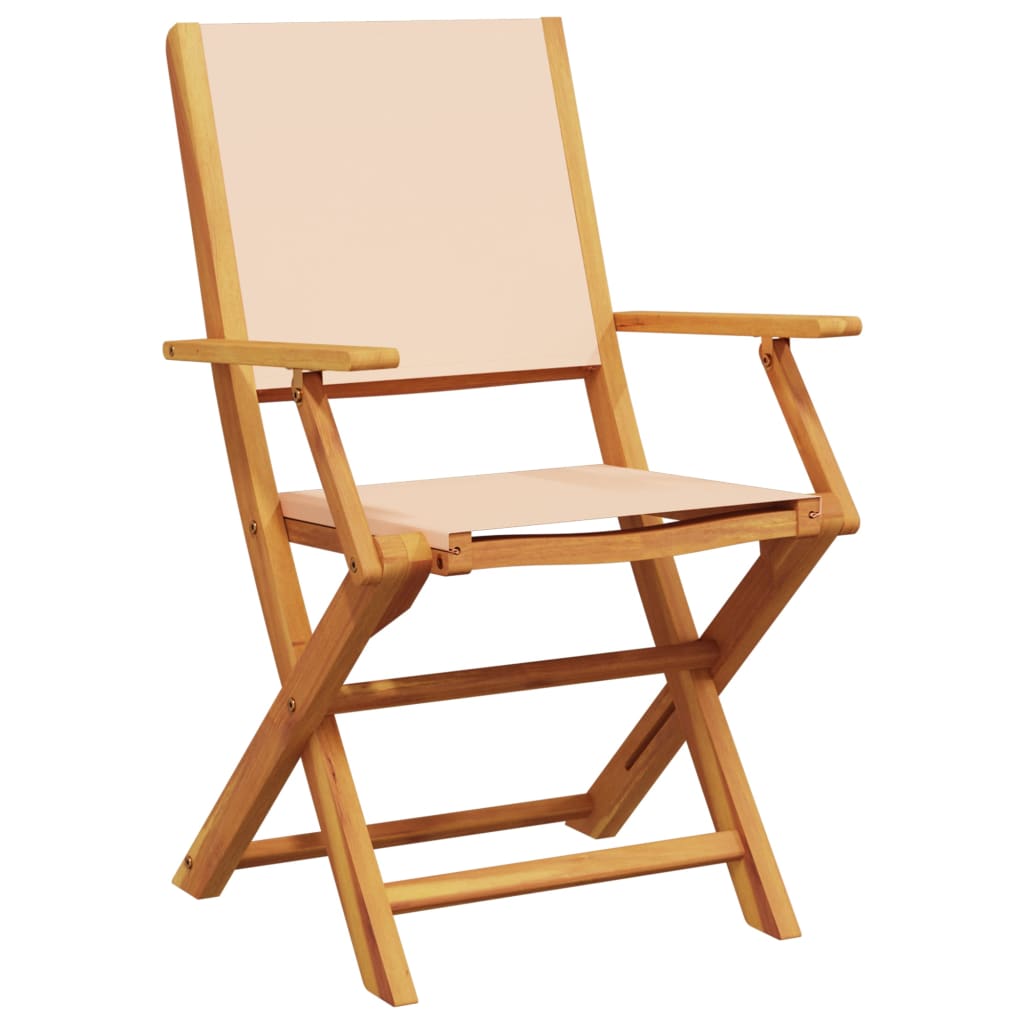 Folding garden chairs 4 units solid wood and beige fabric