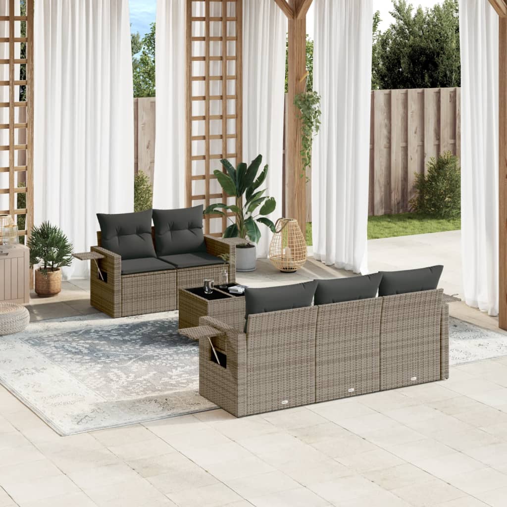 Vetonek Set de muebles de jardín 6 pzas y cojines ratán sintético gris