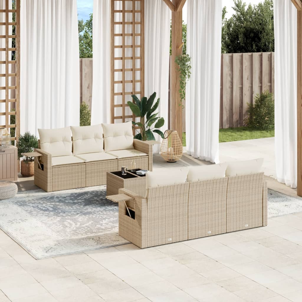 Vetonek Set sofás de jardín 7 piezas y cojines ratán sintético beige