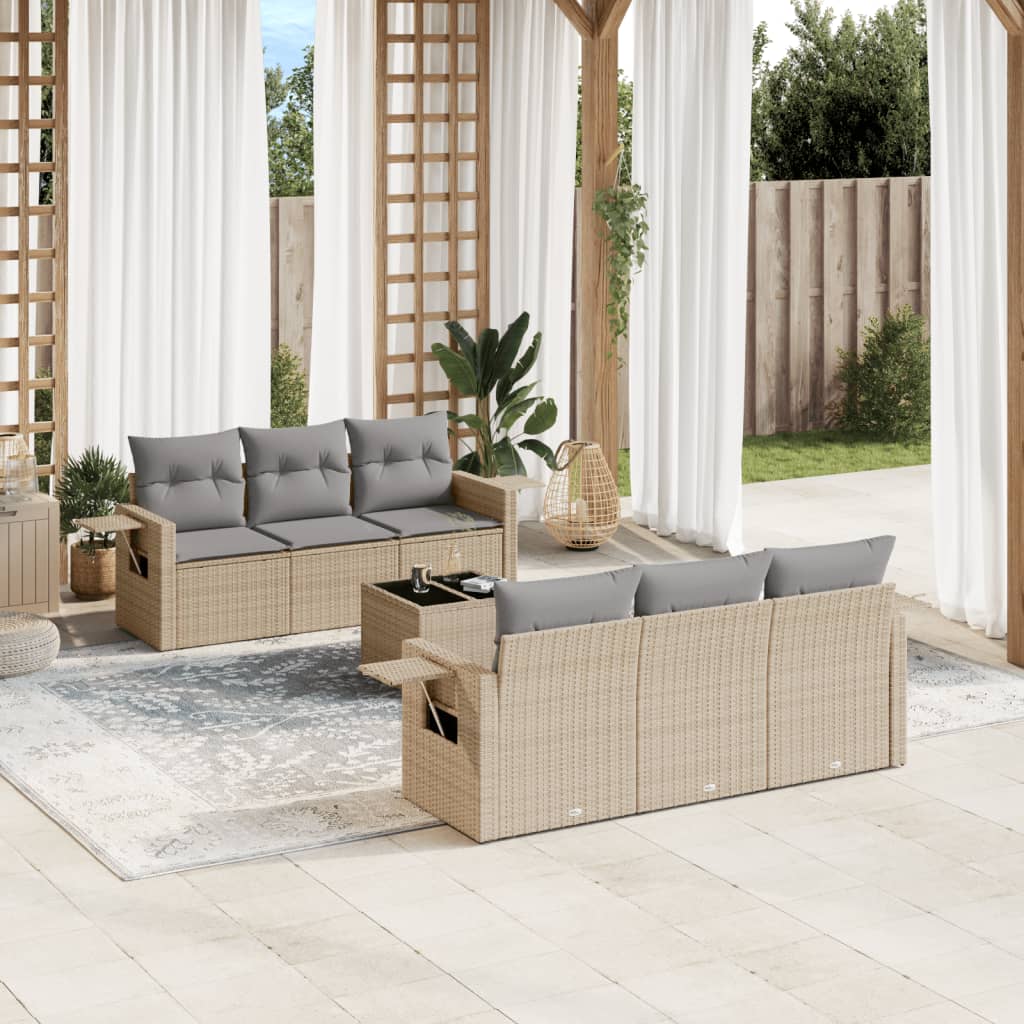 Vetonek Set sofás de jardín 7 piezas y cojines ratán sintético beige