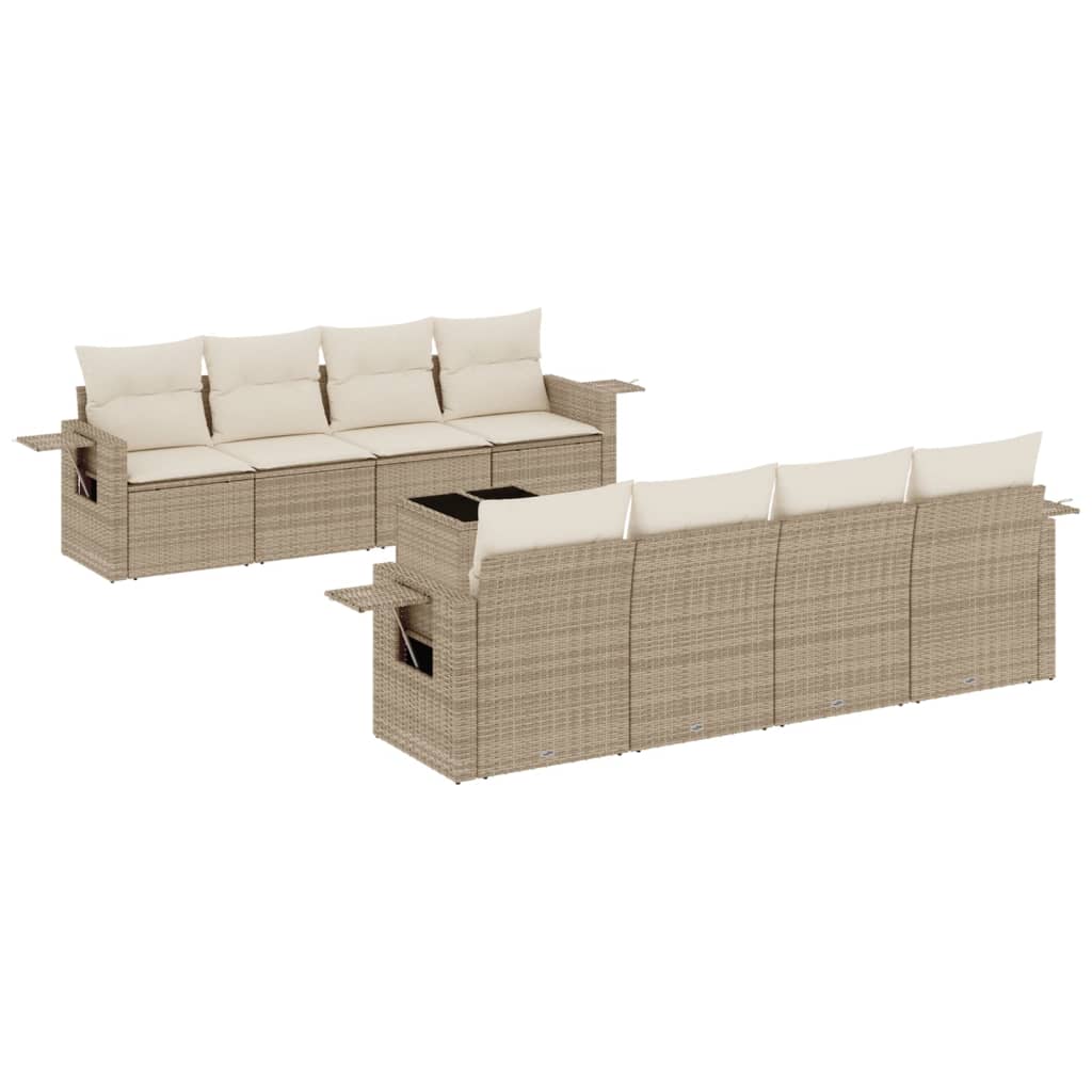 Set de sofás de jardín 9 pzas con cojines ratán sintético beige