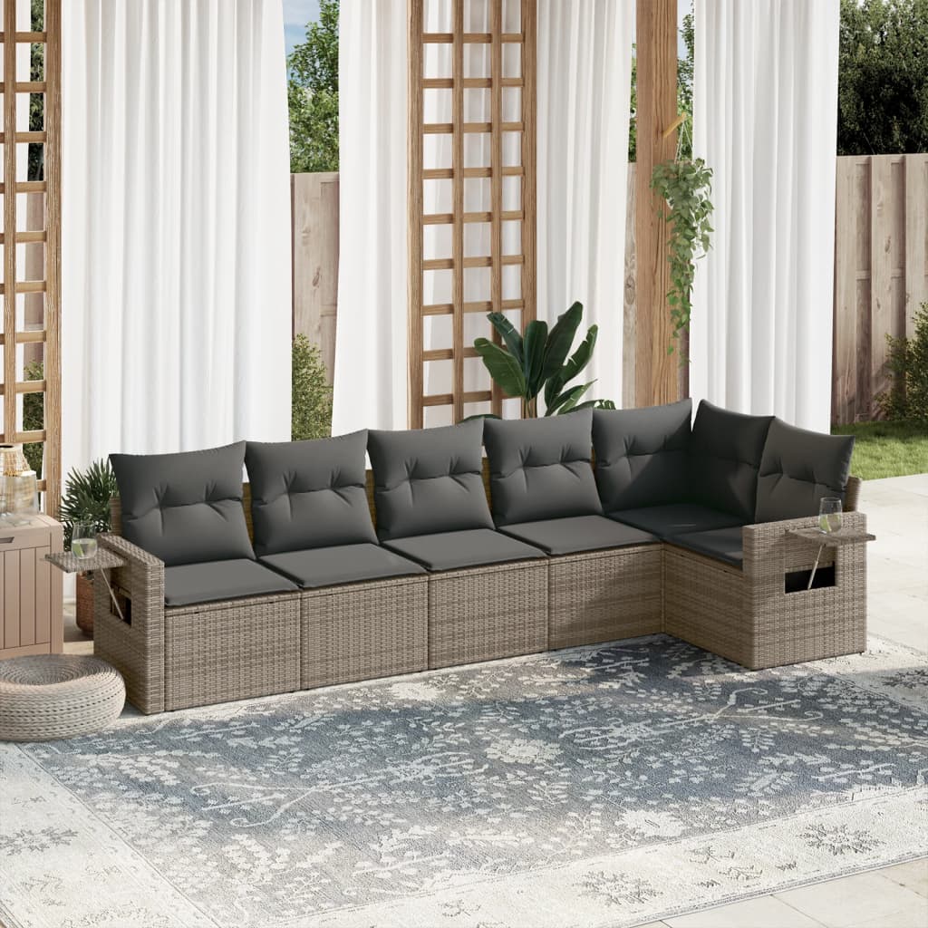 Vetonek Set de muebles de jardín 6 pzas y cojines ratán sintético gris