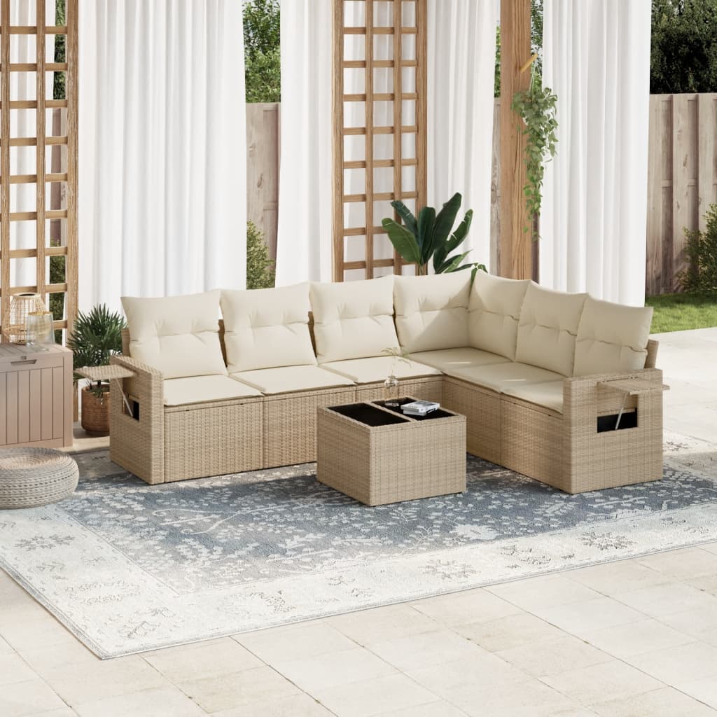 Vetonek Set sofás de jardín 7 piezas y cojines ratán sintético beige