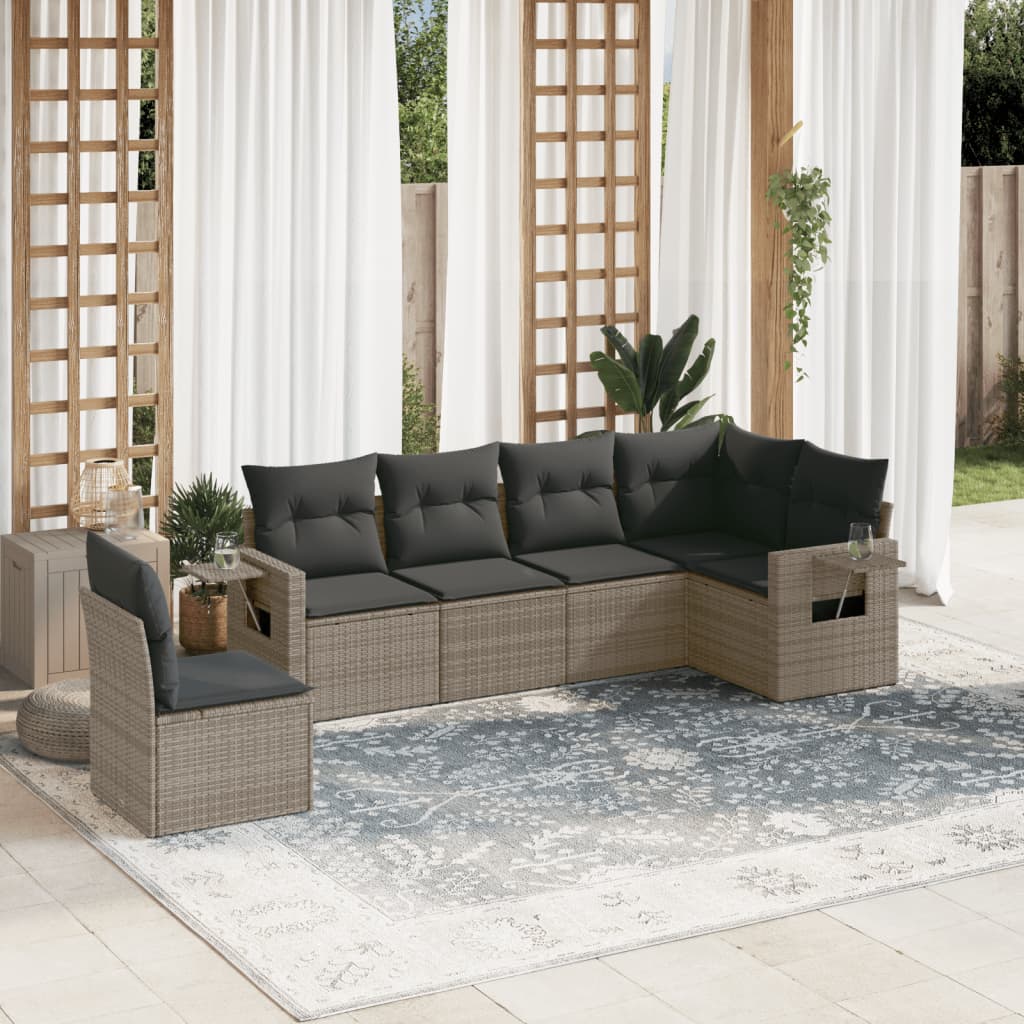 Vetonek Set de muebles de jardín 6 pzas y cojines ratán sintético gris