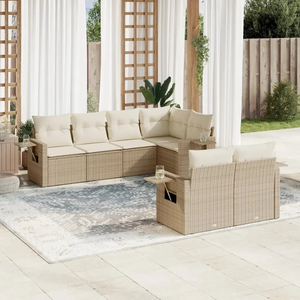 Vetonek Set sofás de jardín 7 piezas y cojines ratán sintético beige