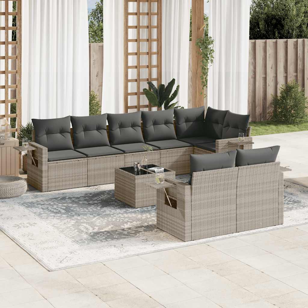 Vetonek Set muebles jardín 9 pzas y cojines ratán sintético gris claro