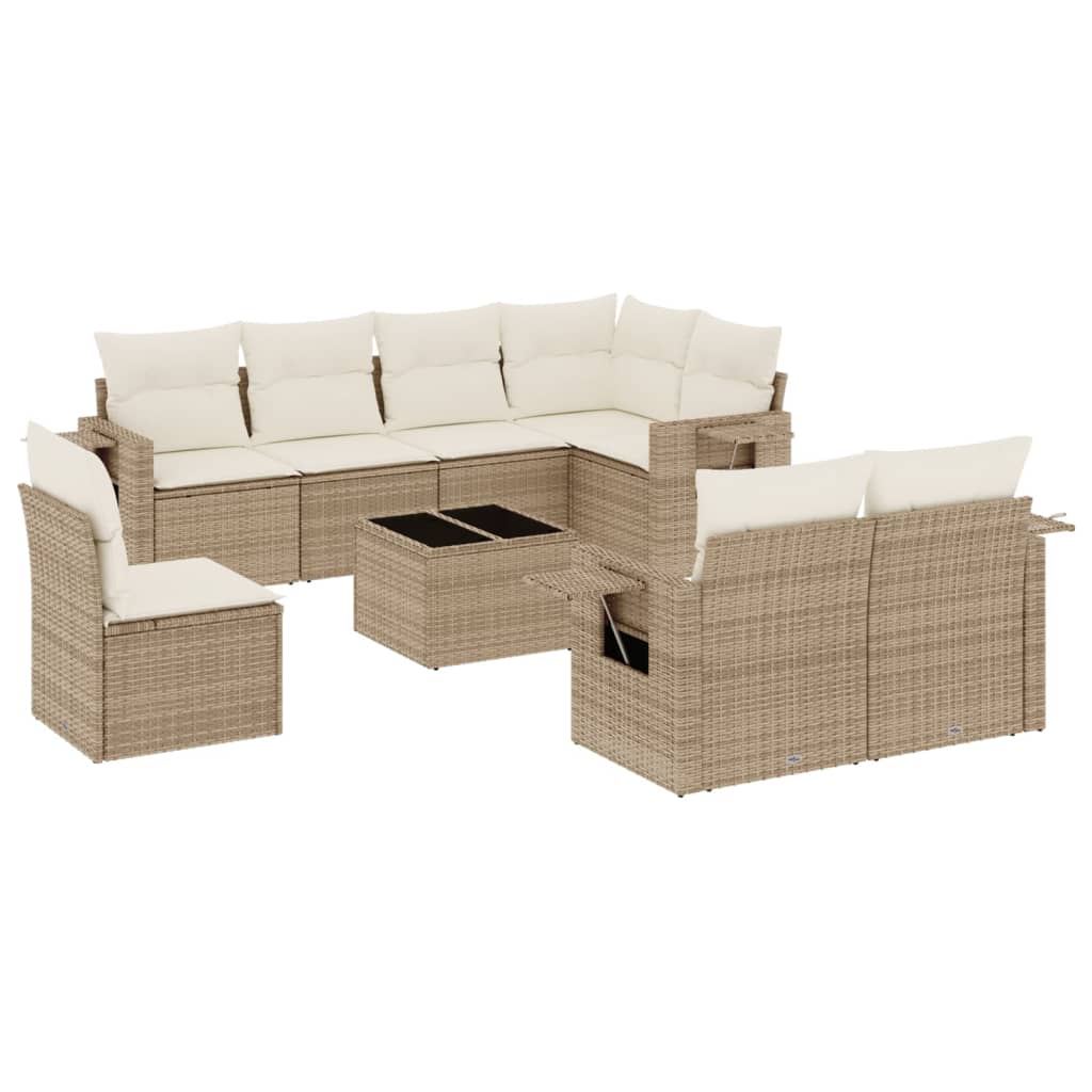 Set de sofás de jardín 9 pzas con cojines ratán sintético beige - Vetonek