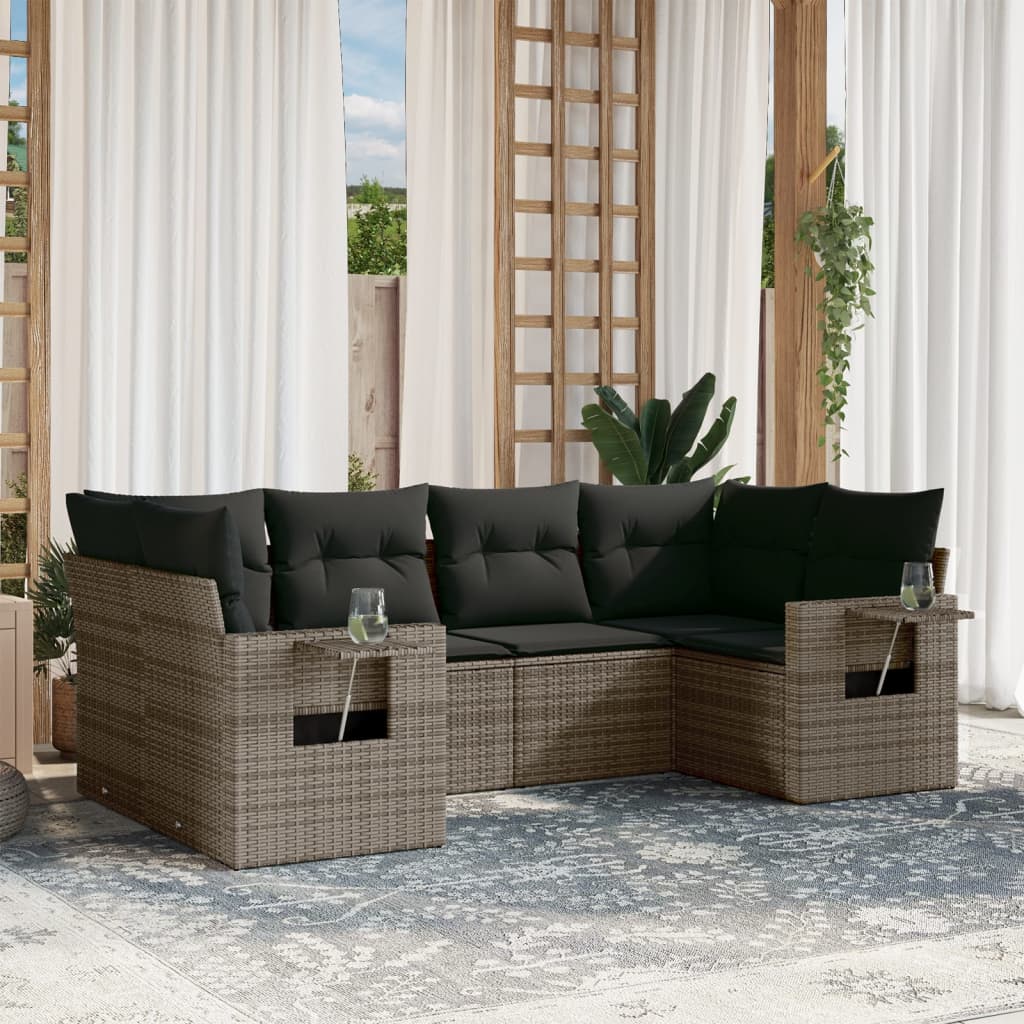 Vetonek Set de muebles de jardín 6 pzas y cojines ratán sintético gris