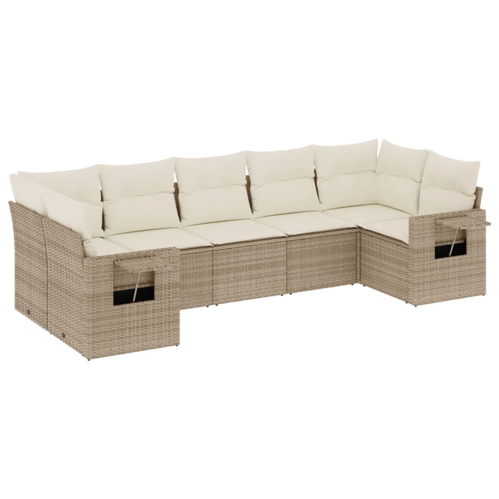 Set sofás de jardín 7 piezas y cojines ratán sintético beige - Vetonek