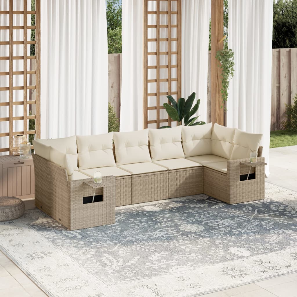 Set sofás de jardín 7 piezas y cojines ratán sintético beige