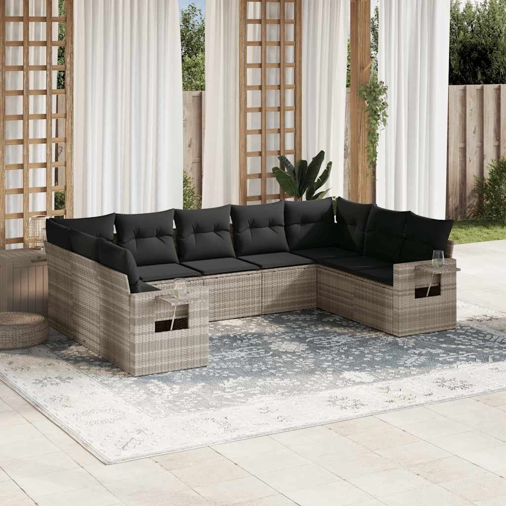 Vetonek Set muebles jardín 9 pzas y cojines ratán sintético gris claro