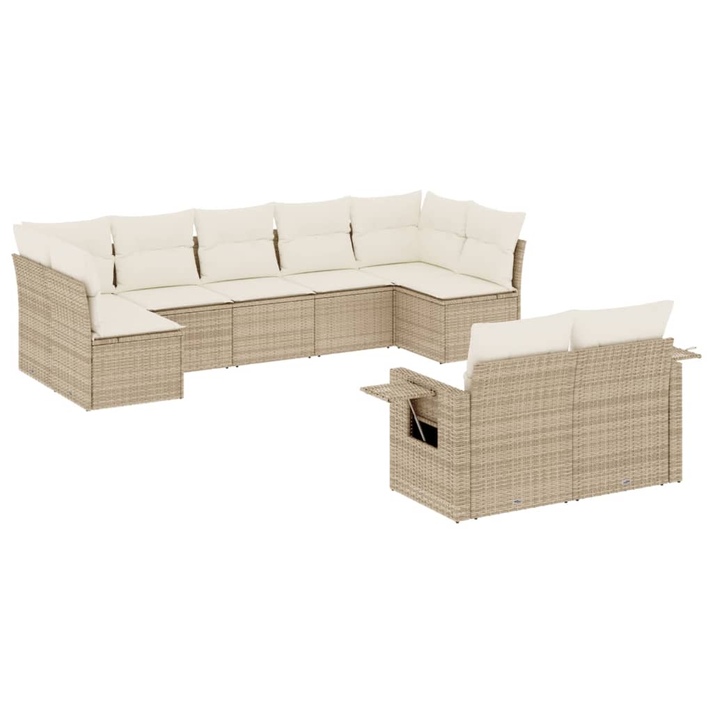 Set de sofás de jardín 9 pzas con cojines ratán sintético beige - Vetonek