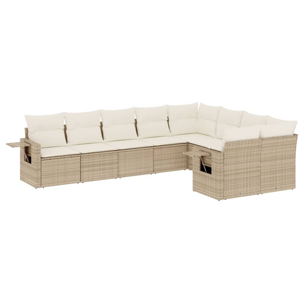 Set de sofás de jardín 9 pzas con cojines ratán sintético beige