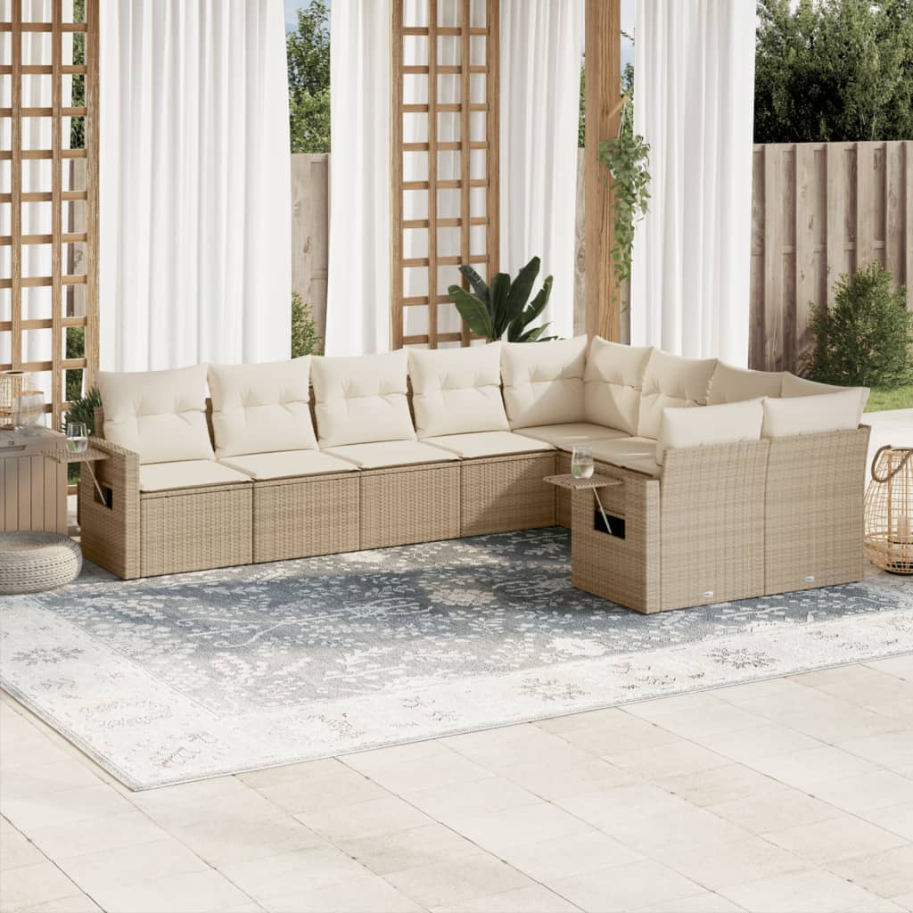 Set de sofás de jardín 9 pzas con cojines ratán sintético beige