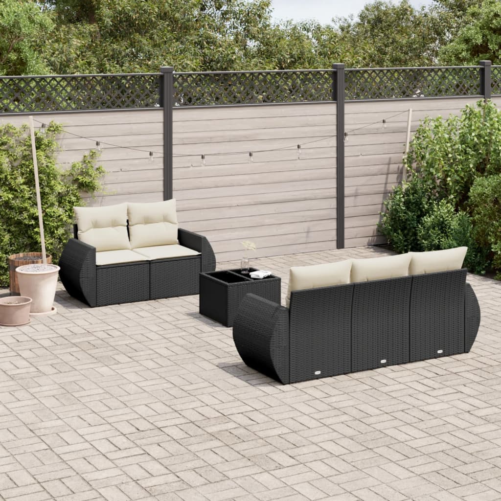 Vetonek Set muebles de jardín 6 piezas y cojines ratán sintético negro