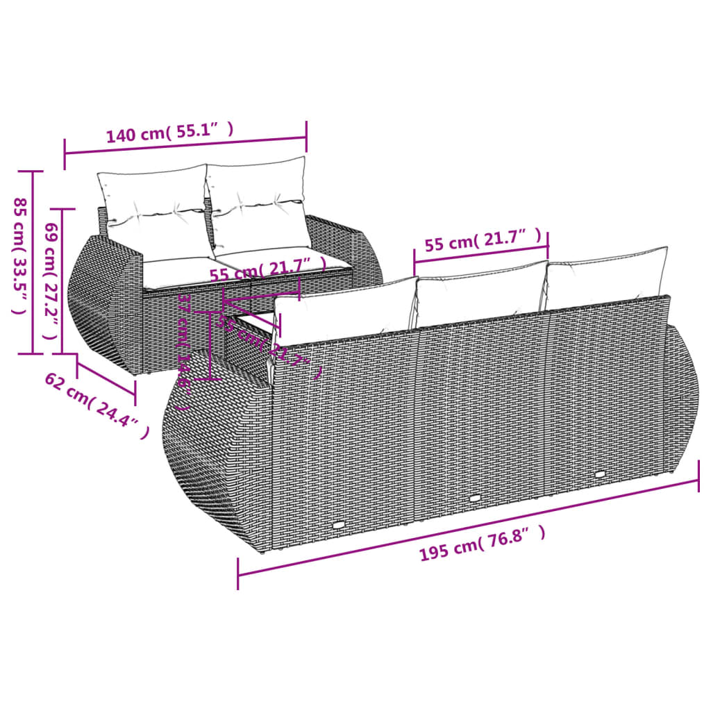 Les canapés de jardinage 6 PCS et coussins synthétiques gris