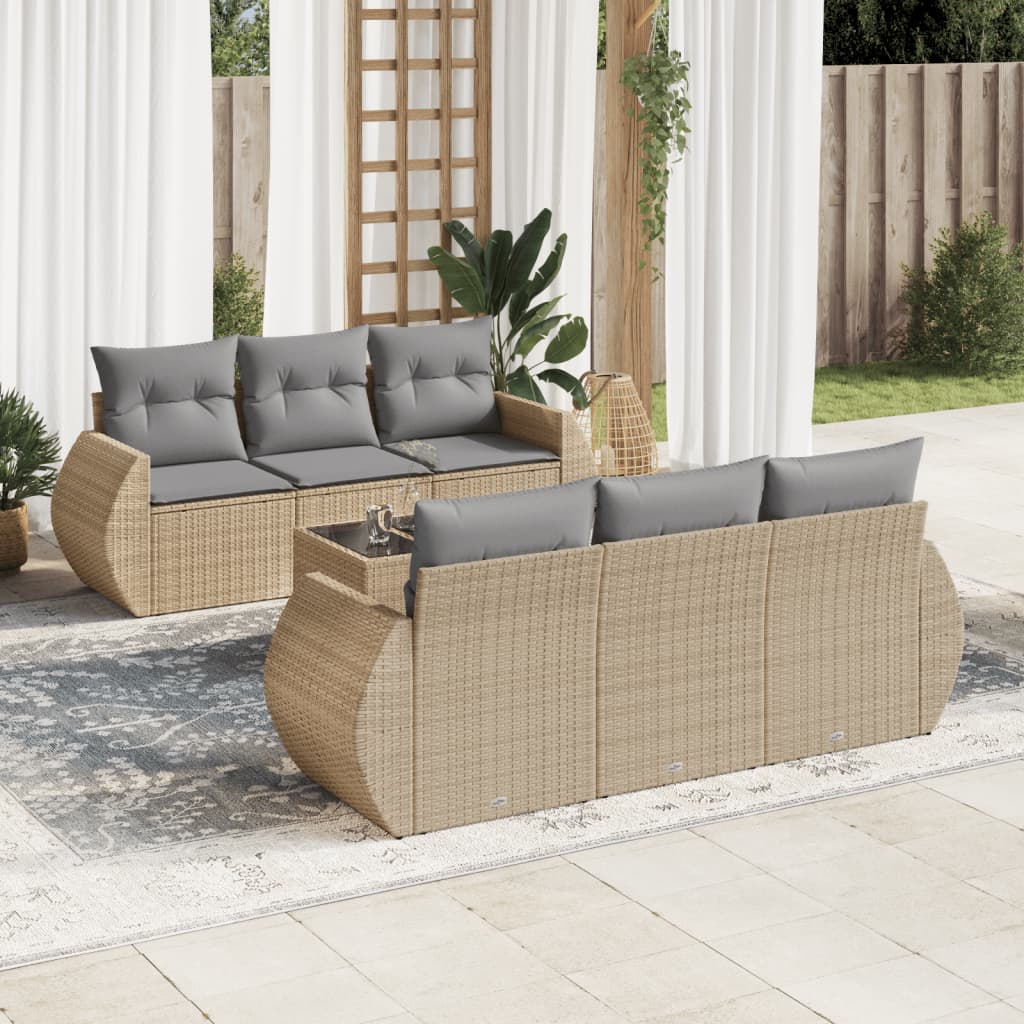 Vetonek Set sofás de jardín 7 piezas y cojines ratán sintético beige