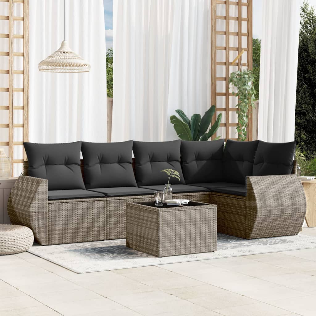 Vetonek Set de muebles de jardín 6 pzas y cojines ratán sintético gris