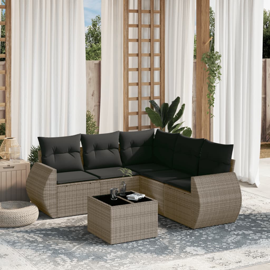 Vetonek Set de muebles de jardín 6 pzas y cojines ratán sintético gris