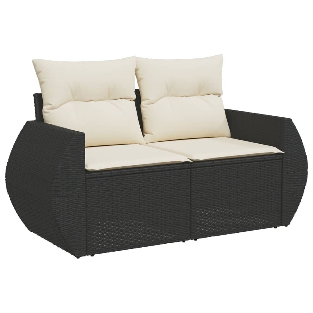 Garden Sofas Set 6 pieces and black synthetic rattan cushions